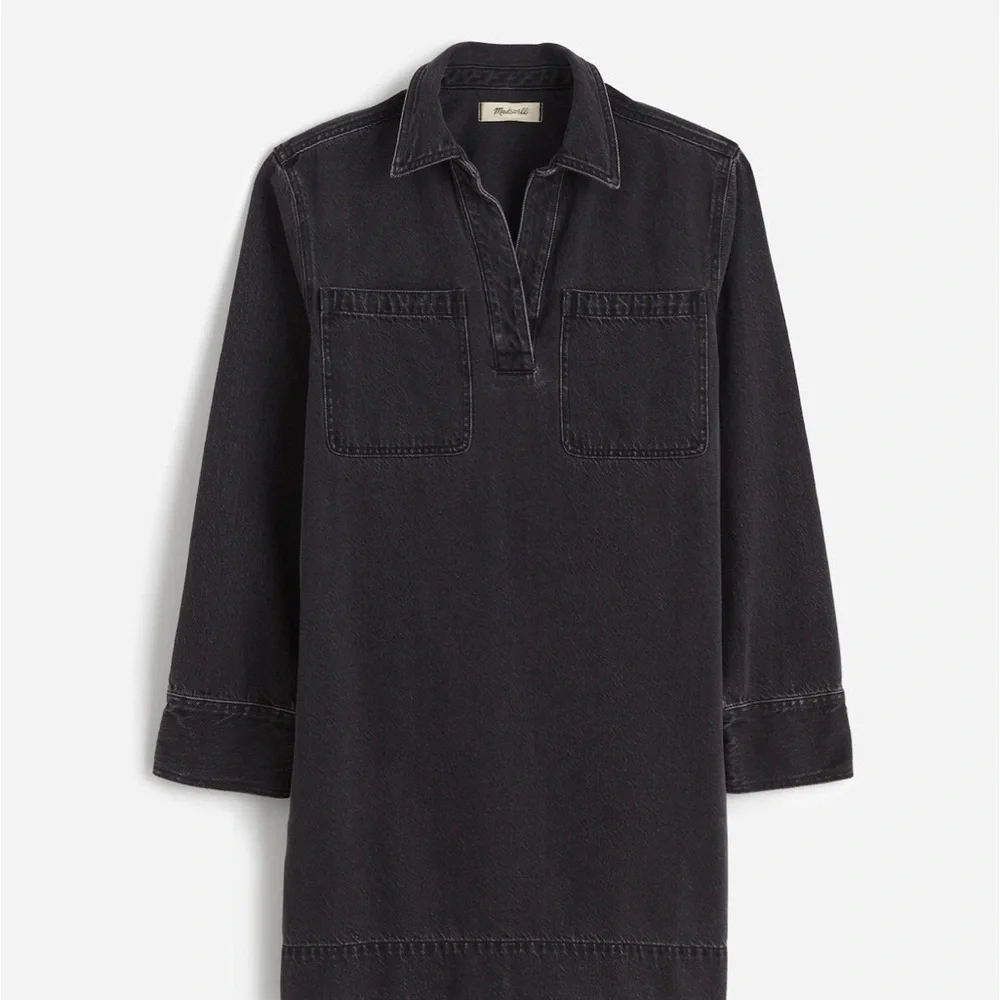 Madewell NWT Popover Mini Dress: Airy Denim Edition Faded Black Medium - Picture 2 of 7